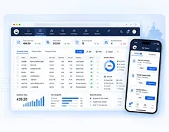 Business dashboard displayed on a desktop and a mobile phone.